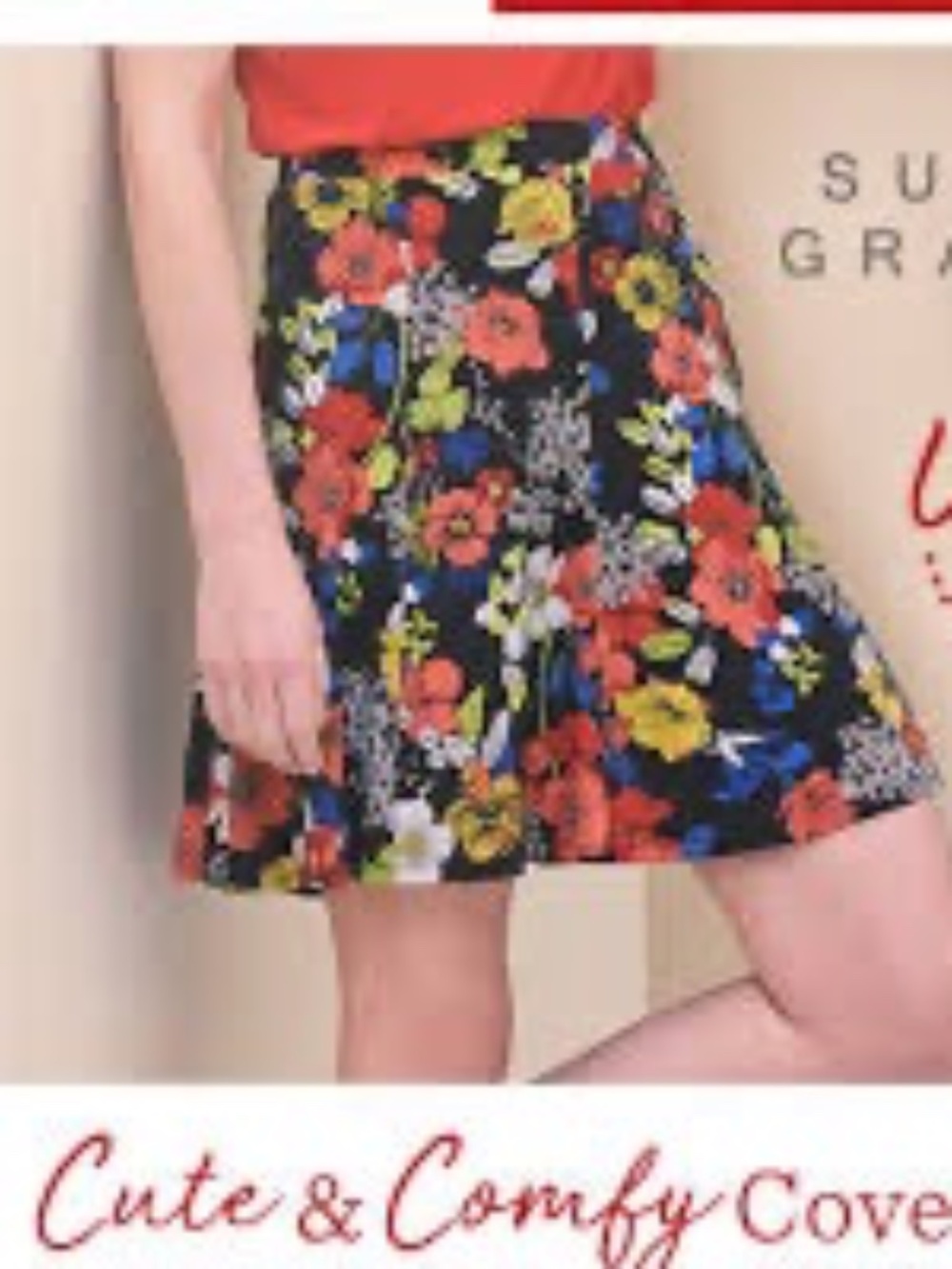 Susan Graver Black Multicolor Floral Poly Knit Skirt Skort Size L